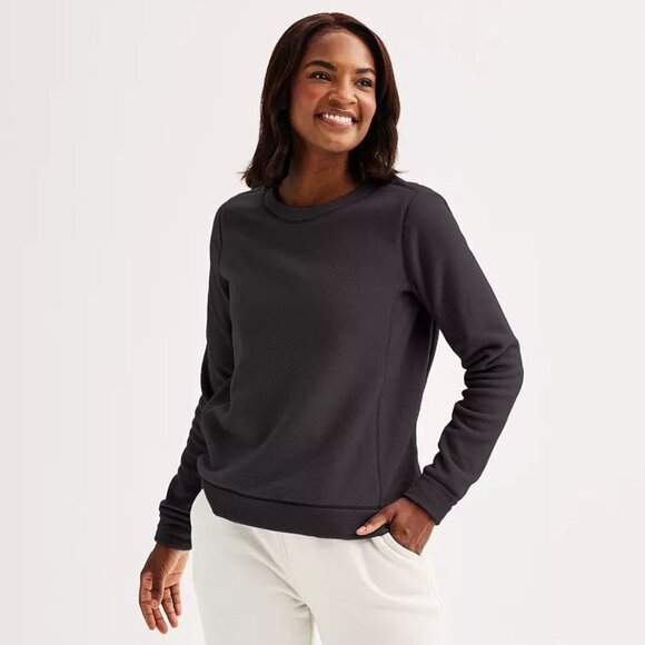 NEW Tek Gear Micro Fleece Sweatshirt Womens Large L Black Pullover Cozy AA10X - Picture 1 of 6